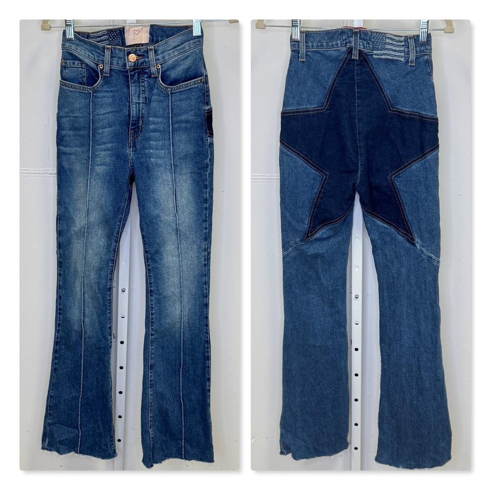 Revice Denim Star Patchwork‎ Flare Jeans Blue High Rise Size 25 Boho Festival
